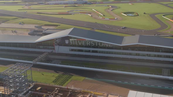 The Wing of Silverstone Race Track and International Pit Straight in the Morning