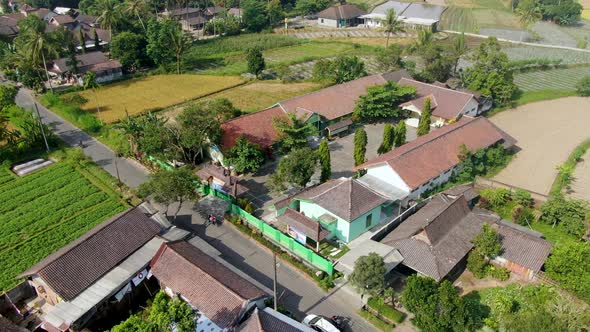 Elementary school building in remote village in Muntilan, Indonesia, aerial view