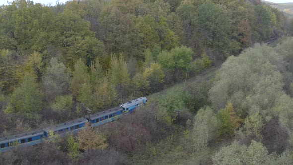 Aerial View of the Train Rides on the Railroad