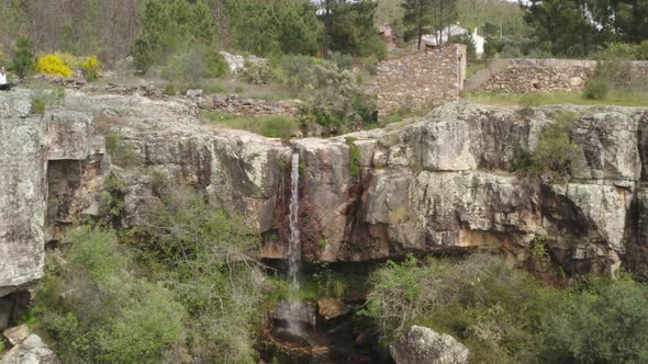 Waterfall drone aerial view in Vila de Rei, Portugal