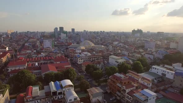 Aerial view of central market dome, Phnom Penh, Cambodia.