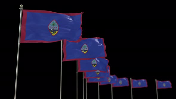 Guam Row Of Flags Animation Include Alpha Channel