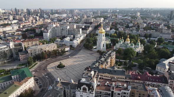 Kyiv Cityscape, Ukraine. Aerial View, Kiev. Slow Motion