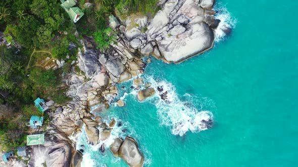 Aerial top view scenery of tranquil coastline beach time by blue water and white sand background of 