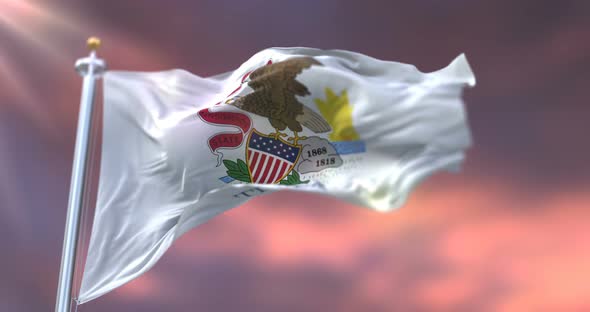 Flag of Illinois State at Sunset