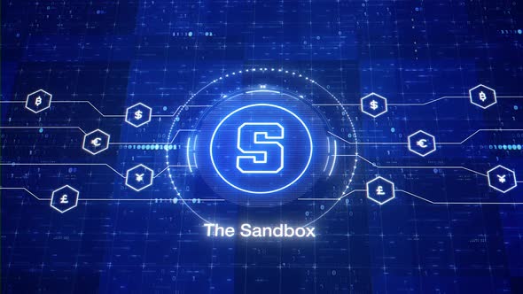 The Sandbox animated logo. The Sandbox cryptocurrency logo. SAND intro. Animation of SAND crypto.