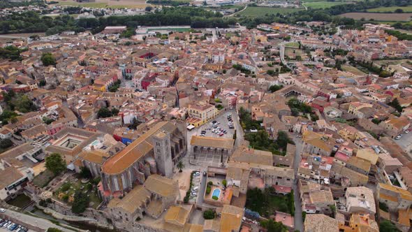 Drone Flight Over Castello D'Empuries Town