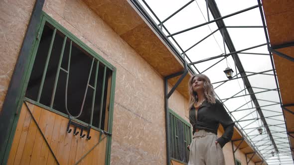 Stylish Female Posing in Barn on Ranch