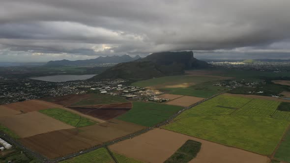 Aerial Photography of the Beautiful Green Countryside of Mauritius with Fields and Mountain Views