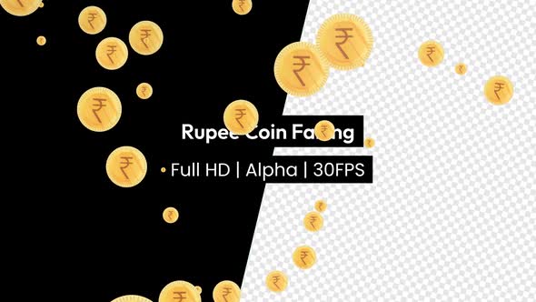 Rupee Sign Coin Currency Money Falling with Alpha