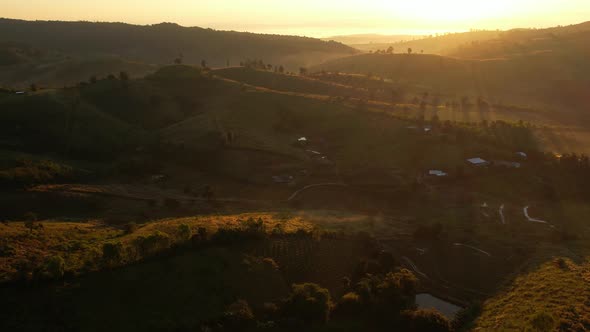 4K Aerial view of Mountains landscape with morning fog.