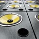 Moving Left To Right Over Audio Speakers Yellow Membranes Playing Modern Music - VideoHive Item for Sale