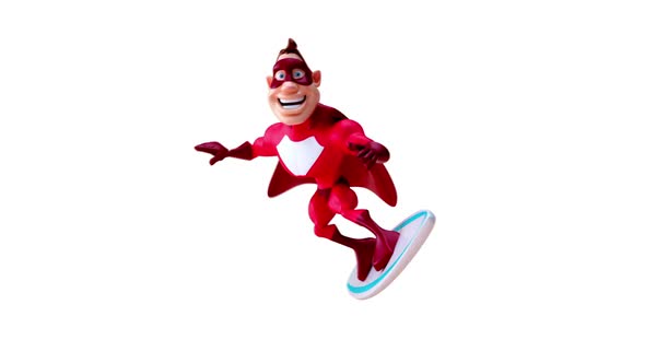 Fun 3D cartoon superhero surfing