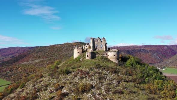 Aerial view of castle in Turna nad Bodvou village in Slovakia