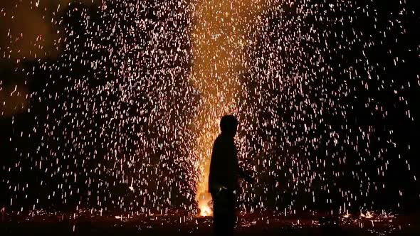 Thai Beautiful Firework in the Dark Night