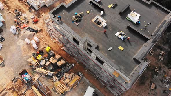 Close Up Fly Over House Roofs On Constructions Site