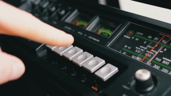 Pushing Play, Stop, Rec, Ff, Rew Buttons on a Tape Recorder