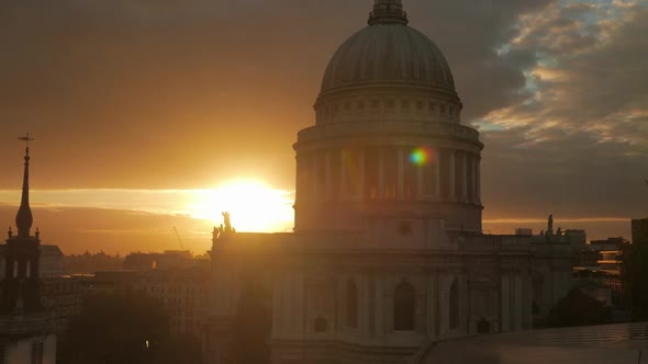Dramatic Sunset by St Paul's Cathedral in London, UK - Wide Shot