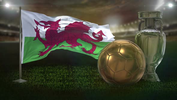 Wales Flag with Football And Cup Background Loop