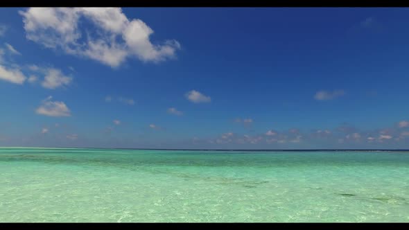 Aerial flying over nature of paradise lagoon beach adventure by blue sea and clean sand background o