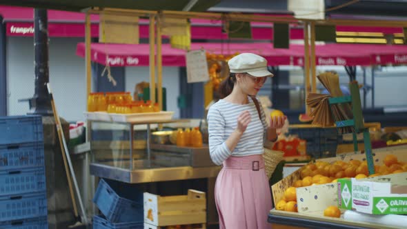 Young woman in the food market