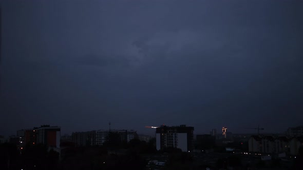Thunderstorms Lightning Over City
