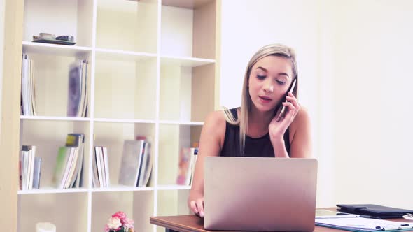 Blonde Business Woman Working at Modern Office