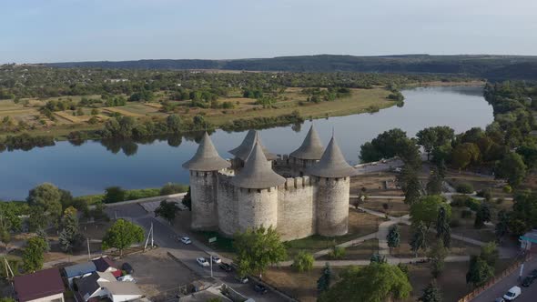 60 Fps Aerial Orbiting Around Medieval Fort in Soroca Republic of Moldova