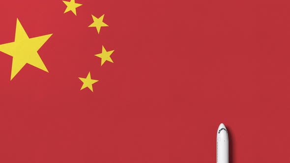Commercial Airplane on the Flag of China