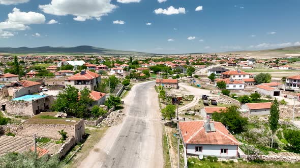 Red roof village aerial view 4 K Turkey