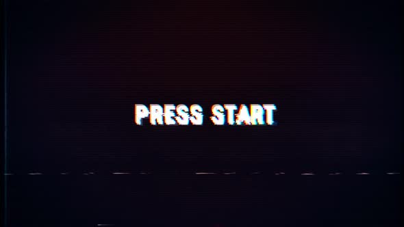 Press Start text with glitch effects retro screen