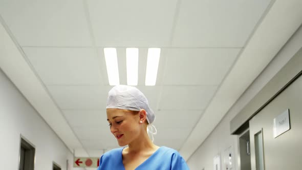 Nurse using digital tablet