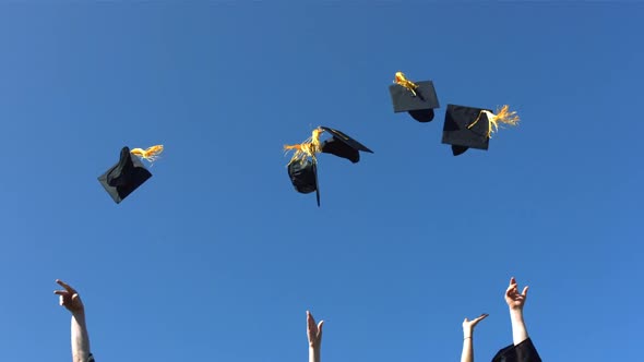 Tossing graduation caps, slow motion