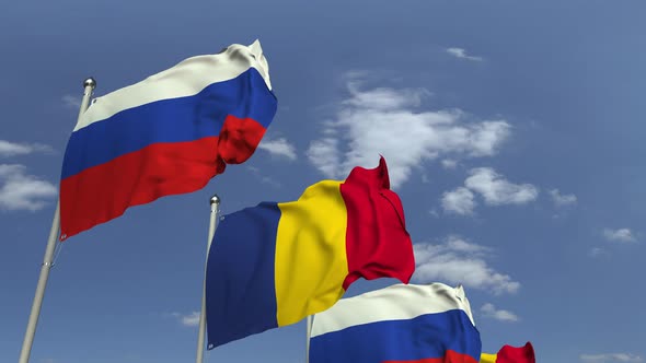 Flags of Romania and Russia at International Meeting