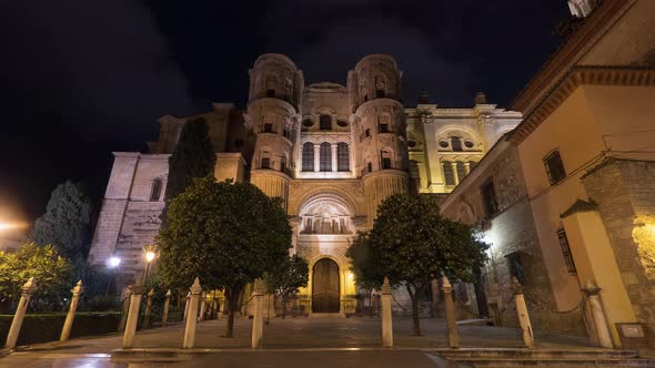 Night timelapse at the Malaga Cathedral