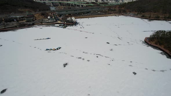 Aerial Drone View of Frozen Lake in South Korea (1)