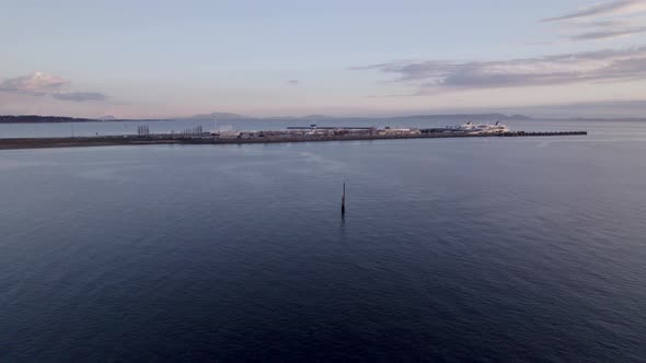 Tsawwassen BC ferries terminal port in Vancouver Canada, aerial approach harbour with boat ready to