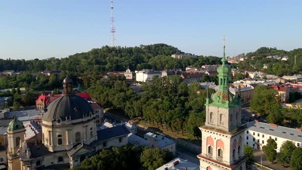 Drone Shots of Lviv City at Summer Time