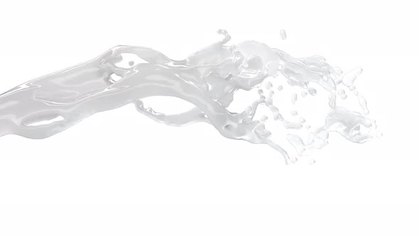 Milk Cream Stream Jet on White Flow Liquid Splash