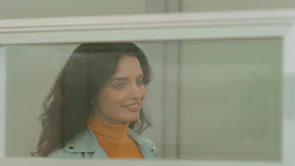 Good Looking Lady with Long Hair Office Worker