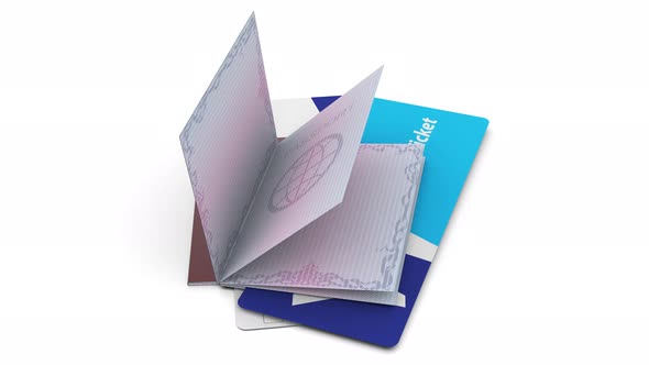 Passport documents travel with airplane boarding pass isolated on the white
