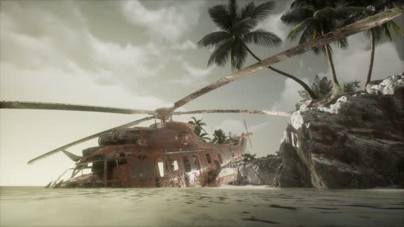 Old Rusted Military Helicopter Near the Island alt