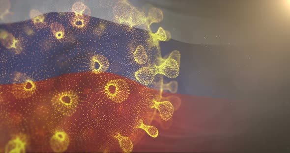 Russia Flag With Corona Virus Bacteria 4K