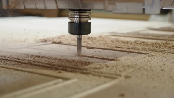 Wood Milling on the Machine with CNC Closeup