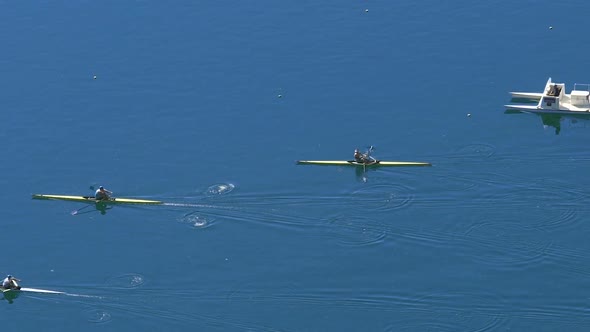 Water Sports Competition, Rescue Team Watching Out for Rowers, Active Lifestyle