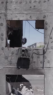 Vertical Video of a Destroyed House During the War in Ukraine