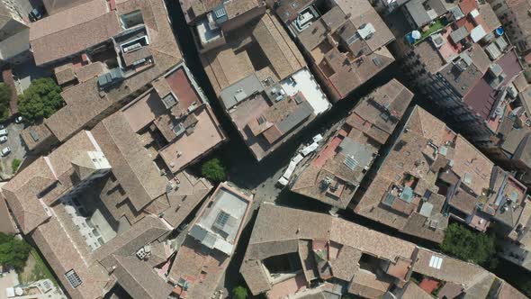 Top View of Roofs in Old Girona Town, Catalonia