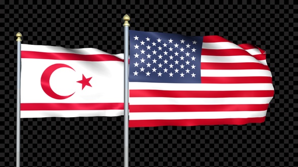 Turkish Republic Of Northern Cyprus And United States Two Countries Flags Waving