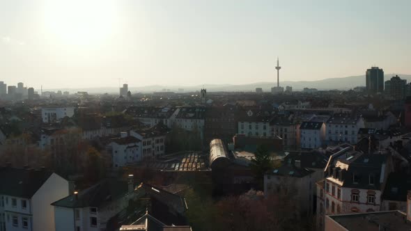 Panorama Curve Shot of Flying Over Buildings in Bornheim Neighbourhood