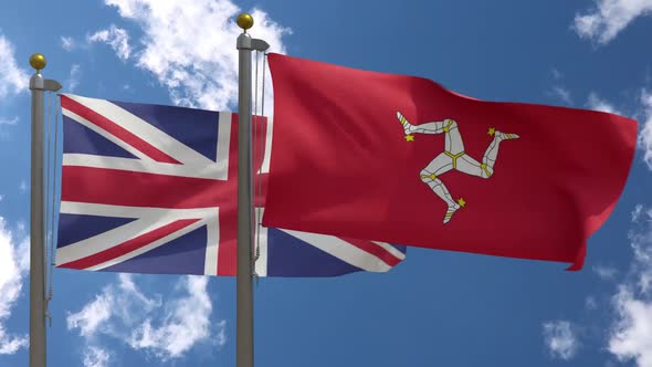 United Kingdom Flag Vs Isle Of Man Flag On Flagpole